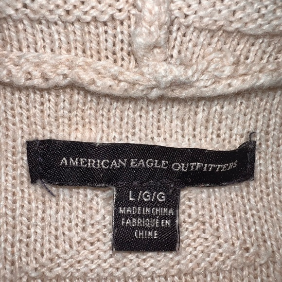 American Eagle Textured / Design Knit Hooded Sweater Beige / Cream Size L - Picture 4 of 6